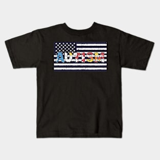 Autism Awareness Flag Shirts, American Flag Autism Dad Mom Kids T-Shirt